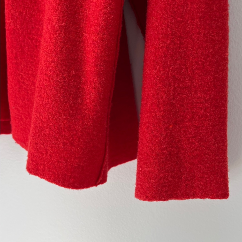 Eileen Fisher | Vibrant Red Open-Front Fine Merino Wool Shawl Cardigan Size L - Picture 9 of 16